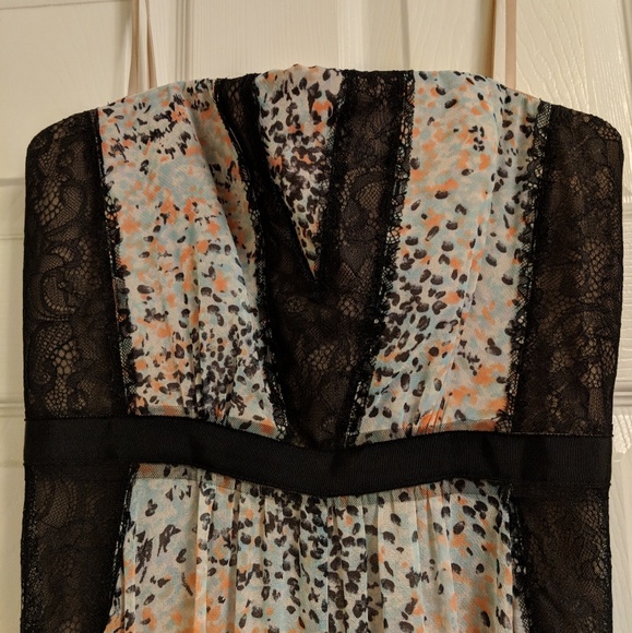 bcbg print and lace blocked strapless dress - Picture 4 of 6